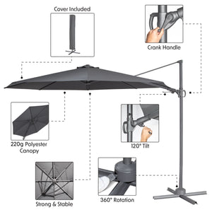 Dellonda Cantilever Parasol with 360° Rotation, Tilt & Cover 3m - Grey