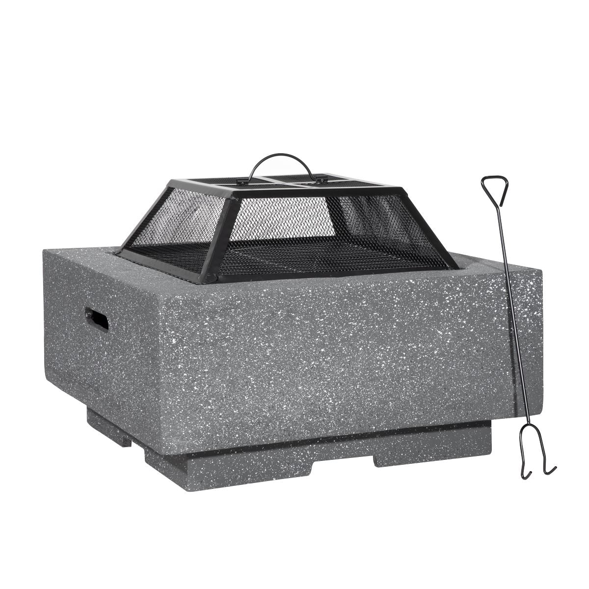 Square MgO Fire Pit with BBQ Grill, Safety Mesh Screen - Dark Grey