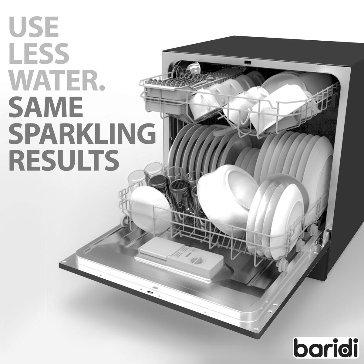 Baridi Tabletop Dishwasher 8 Place Settings 8L Capacity - Black