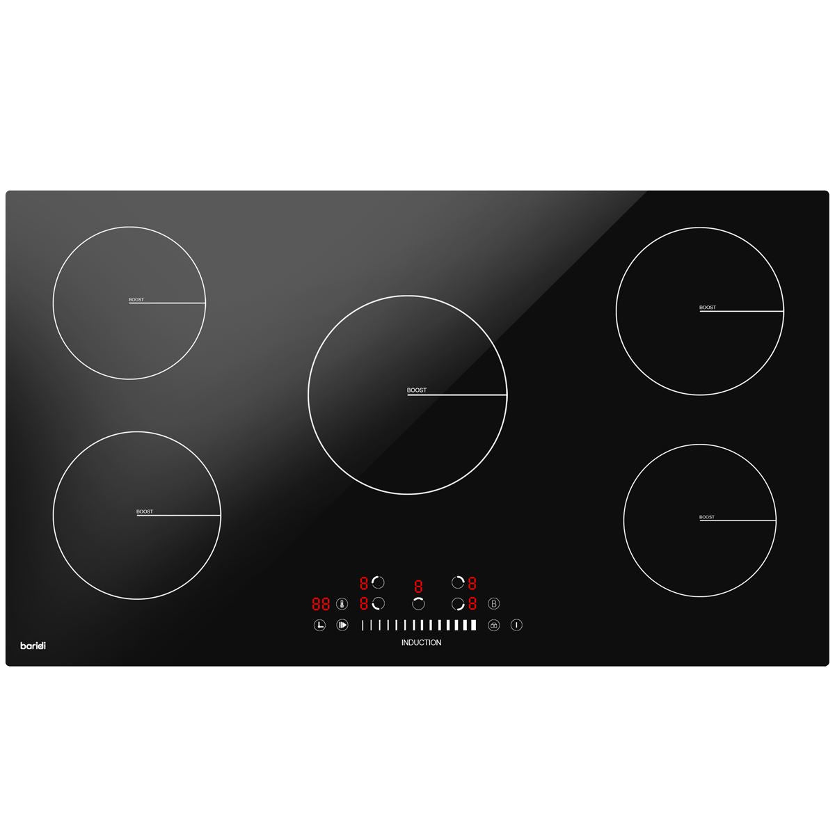 Baridi Integrated Induction Hob with 5 Cooking Zones 90cm 9300W Output