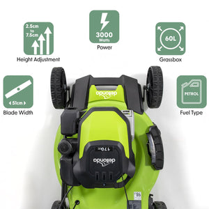 Dellonda Self-Propelled Petrol Lawnmower Grass Cutter with Height Adjustment & Grass Bag 170cc 20"/51cm 4-Stroke Engine