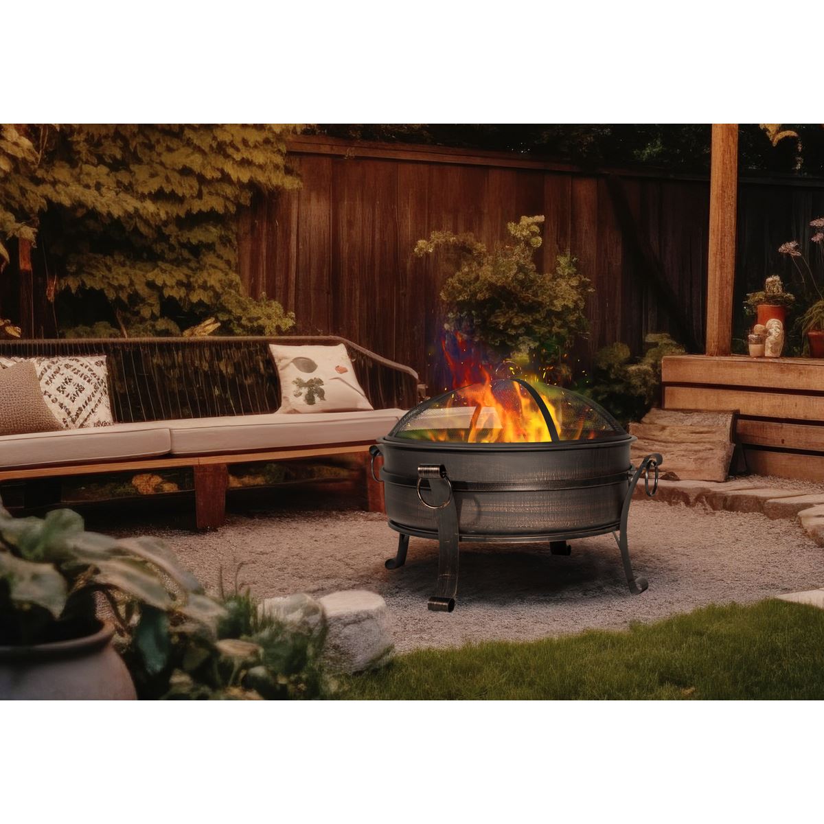 Fire Pit & Coffee Table Outdoor 76cm Deluxe 2-in-1 Antique Bronze Effect