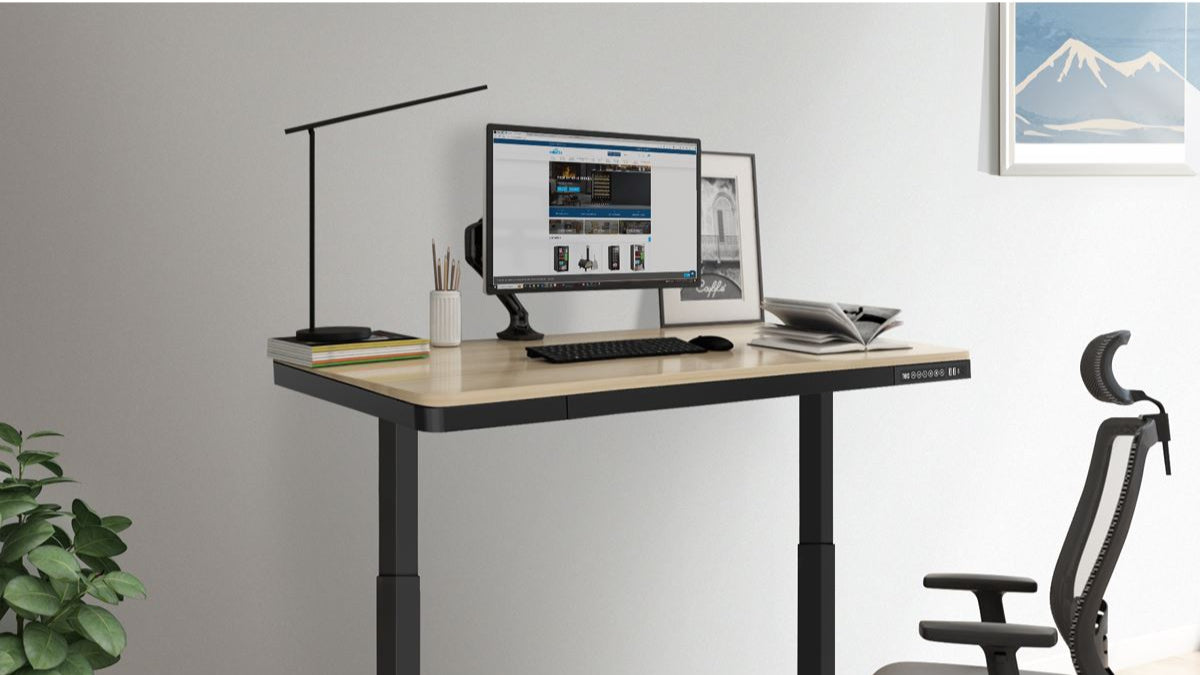 Dellonda Single Motor Ultra-Quiet Electric Desk with Control Panel, USB Port & Drawer - Oak Desktop