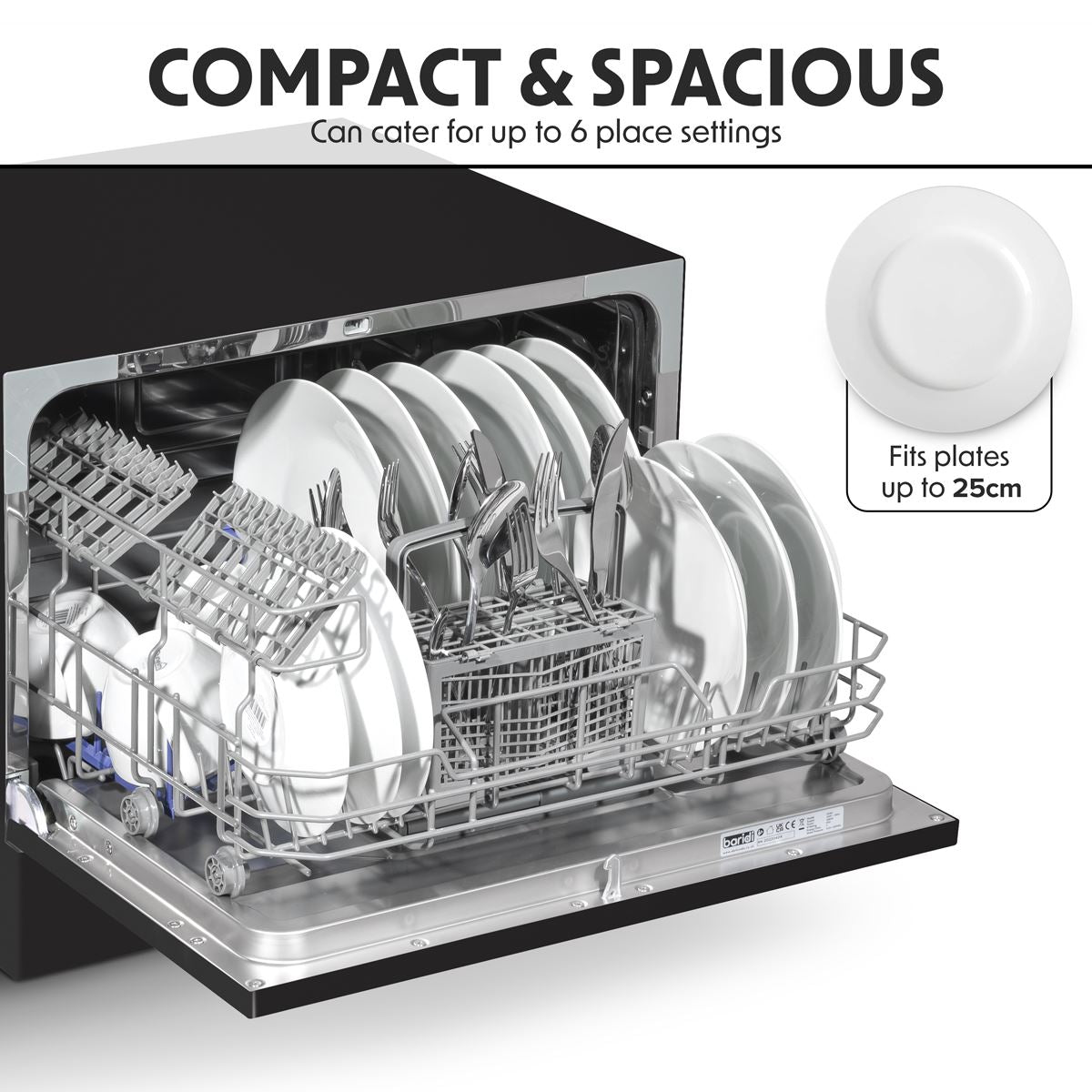 Baridi Tabletop Dishwasher 6 Place Settings 6.5L Capacity - Black