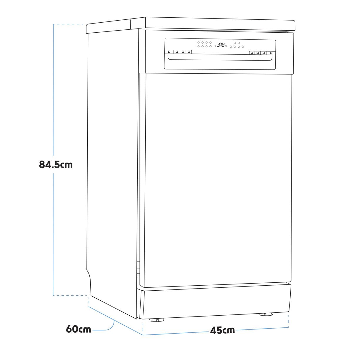 Slimline Freestanding Dishwasher 45cm Wide 10 Place Settings - Black
