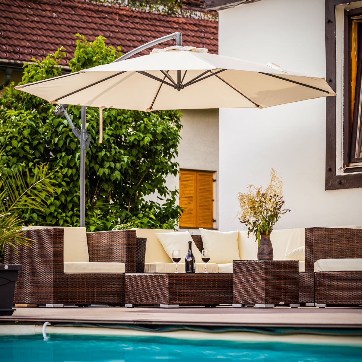 Dellonda Banana Parasol with Cover 3m - Cream