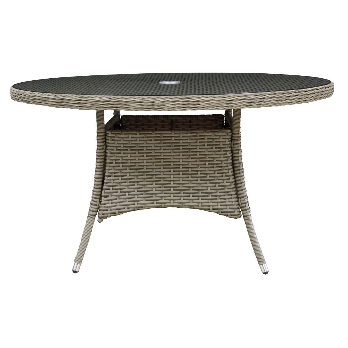 Dellonda Chester Rattan Wicker Round Outdoor Dining Table with Tempered Glass Top
