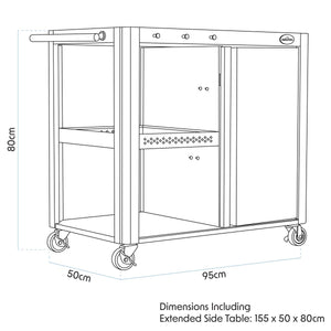 Dellonda BBQ/Plancha Workstation Trolley with Cupboard, Extension Table & Utensil Hooks, Black