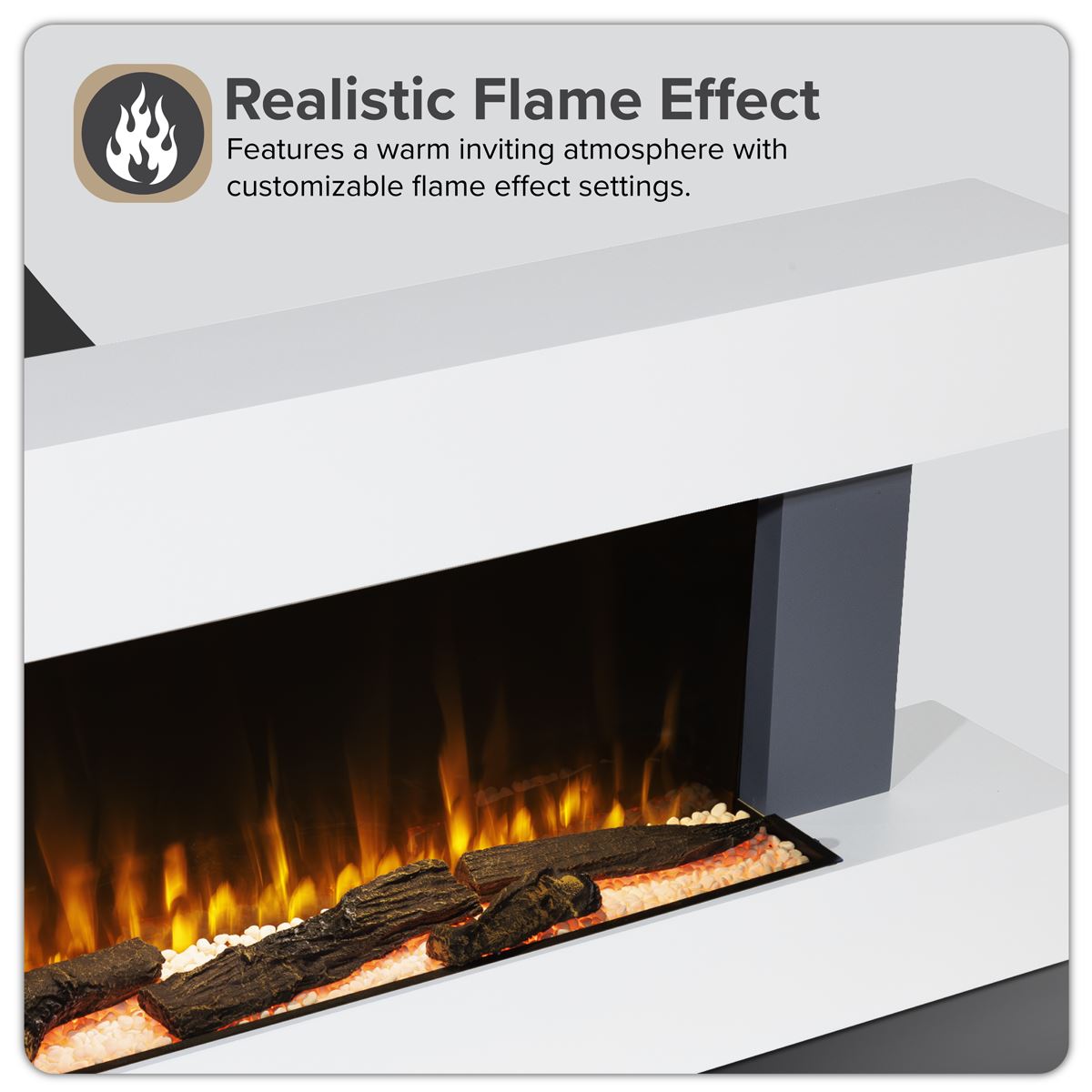 Baridi Wall Mounting Electric Fireplace with LED Flame Effect 52" - Grey