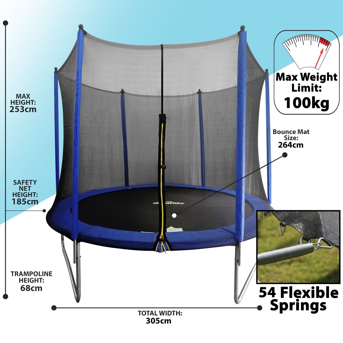 Dellonda Heavy-Duty Outdoor Trampoline with Safety Enclosure Net 10ft