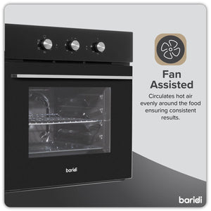 Baridi Built-In 5-Function Fan Assisted Oven with Timer 60cm, 55L Capacity - Black