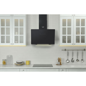 Baridi Angled Chimney Cooker Hood with Touch Controls & Carbon Filters 60cm - Black Glass