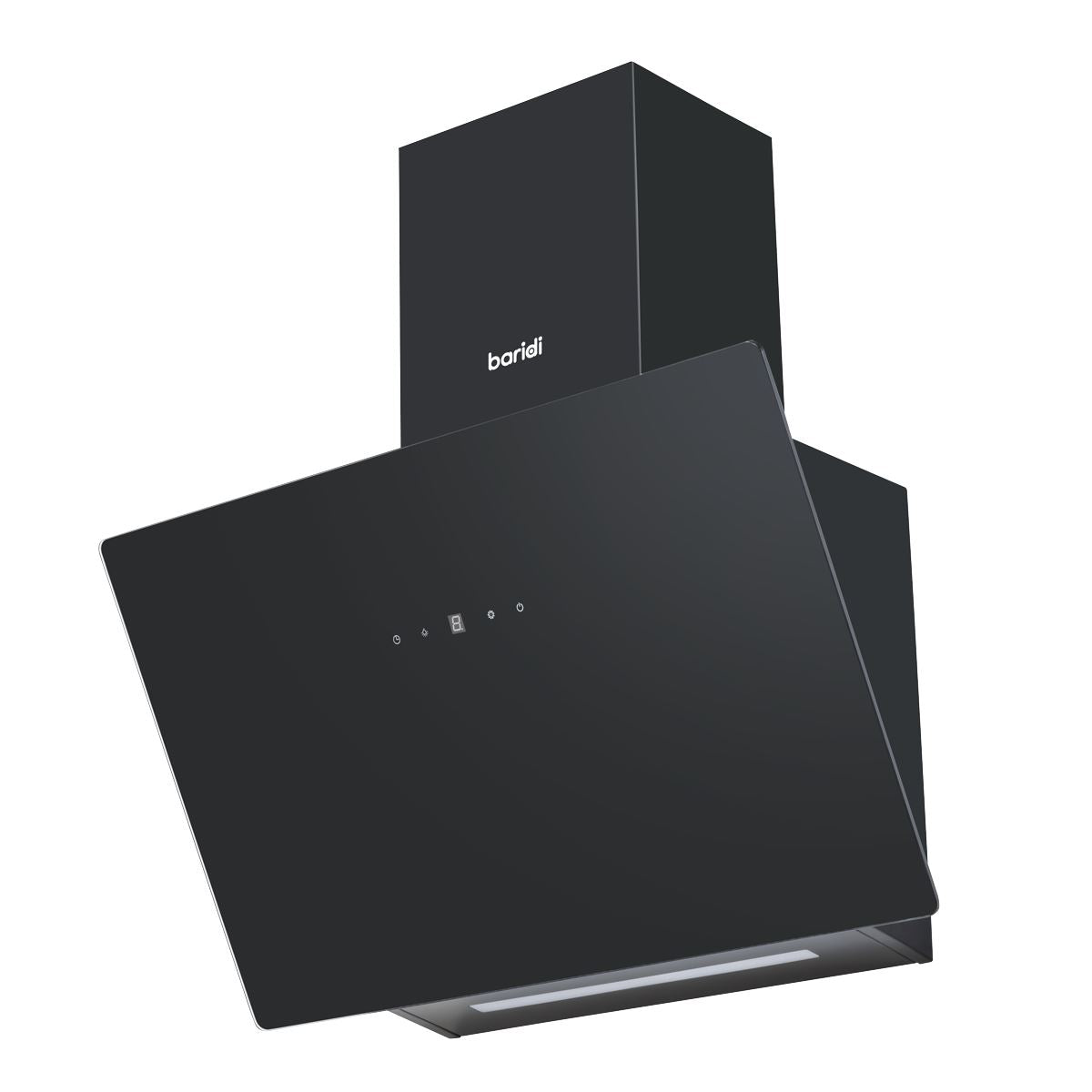 Baridi Angled Chimney Cooker Hood with Touch Controls & Carbon Filters 60cm - Black Glass
