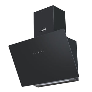 Baridi Angled Chimney Cooker Hood with Touch Controls & Carbon Filters 60cm - Black Glass