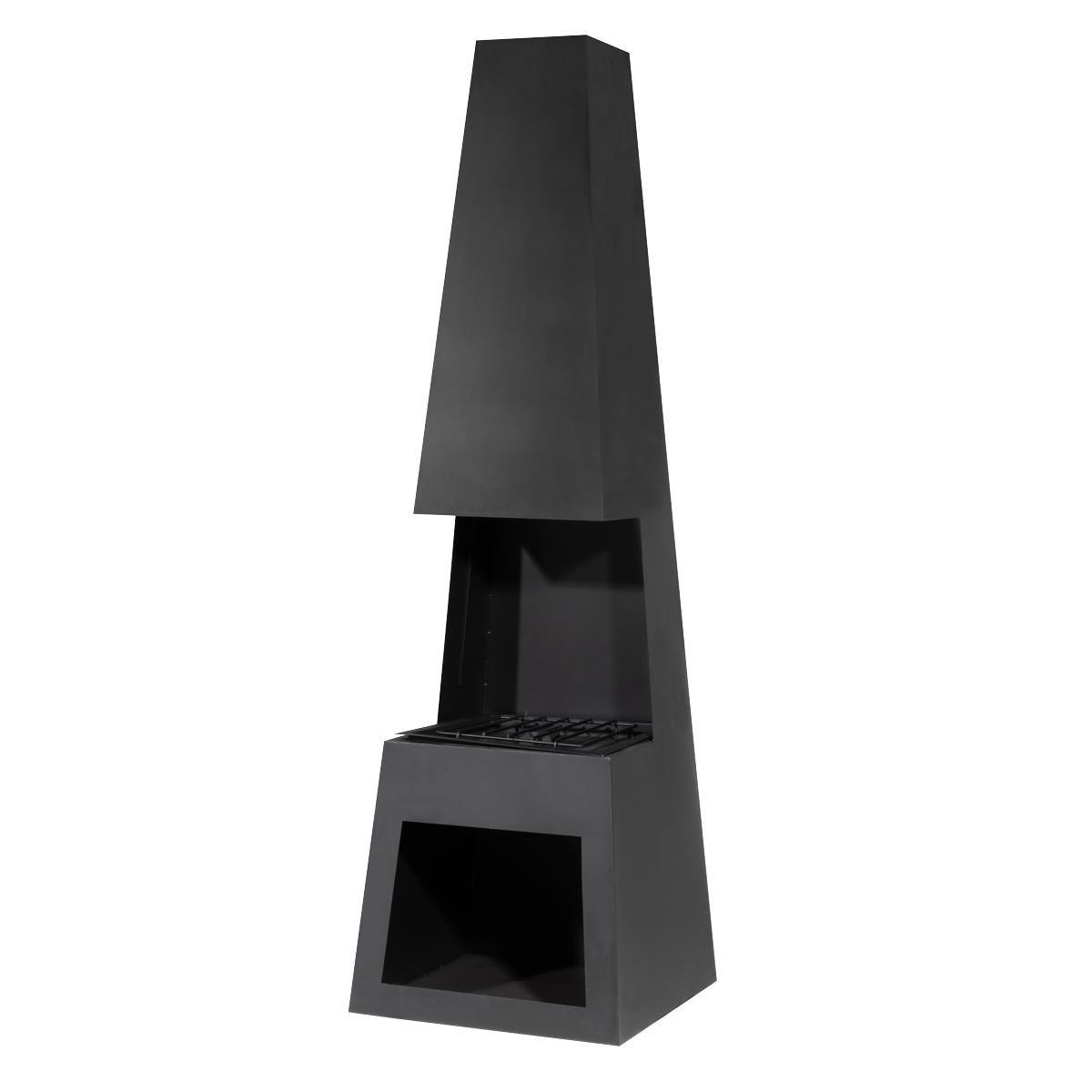 Outdoor Chiminea Fireplace Fire Pit Heater Firewood Storage Black Steel