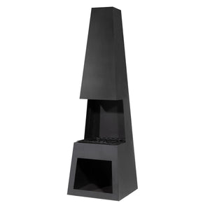 Outdoor Chiminea Fireplace Fire Pit Heater Firewood Storage Black Steel