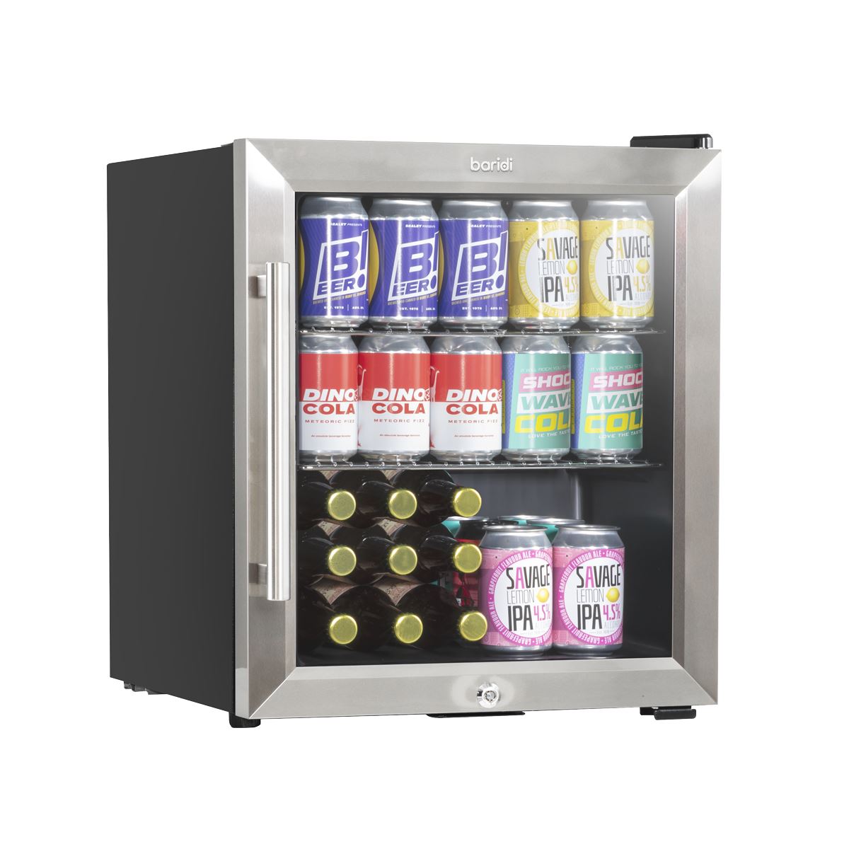 Baridi Mini Tabletop Beer & Drinks Fridge 50L Capacity - Stainless Steel