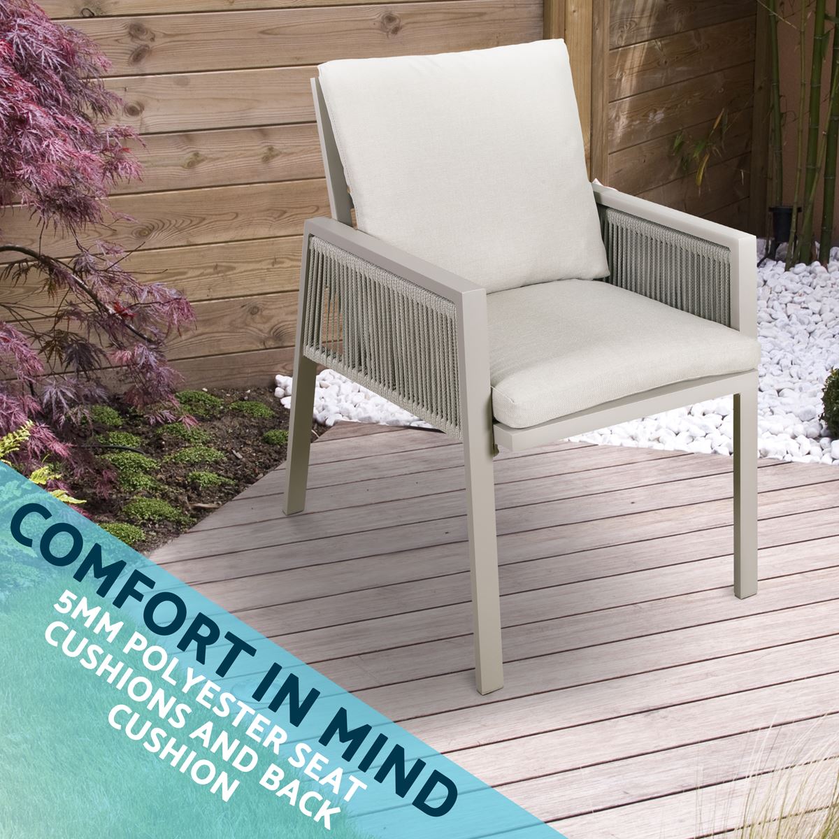 Dellonda Fusion Garden/Patio Dining Chairs with Armrests 6pc - Light Grey