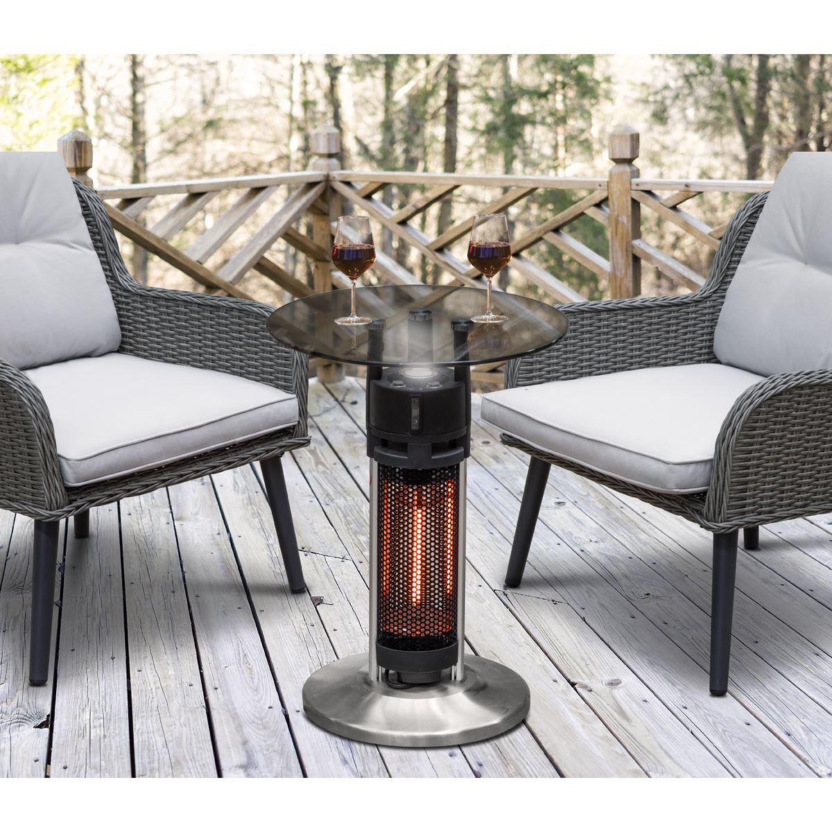 Dellonda Bistro Table with 1200W Heater, 65cm, Black/Stainless Steel