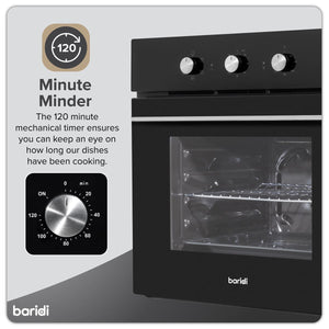 Baridi Built-In 5-Function Fan Assisted Oven with Timer 60cm, 55L Capacity - Black