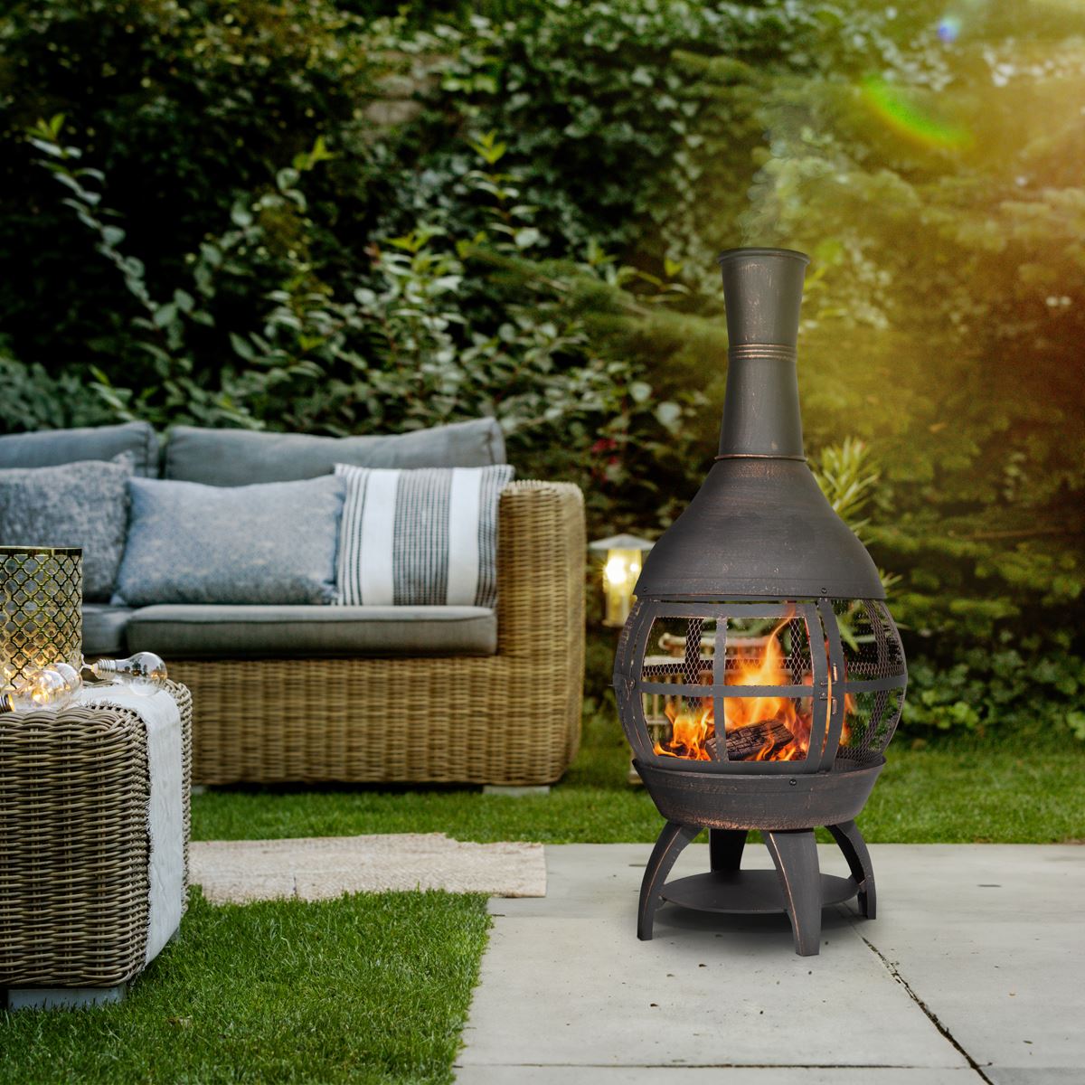 Dellonda Deluxe 360° Chiminea / Fire Pit Outdoor Heater - Antique Bronze Finish
