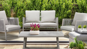 Dellonda Fusion Aluminium Outdoor Sofa Arm Chairs & Coffee Table Set 4 Piece
