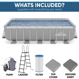 Dellonda Deluxe Steel Frame Rectangular Swimming Pool with Step Ladder & Filter Pump 21ft