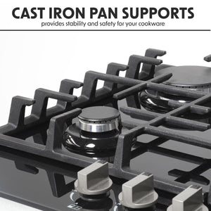Baridi Gas Hob with 5 Cooking Zones 70cm - Black