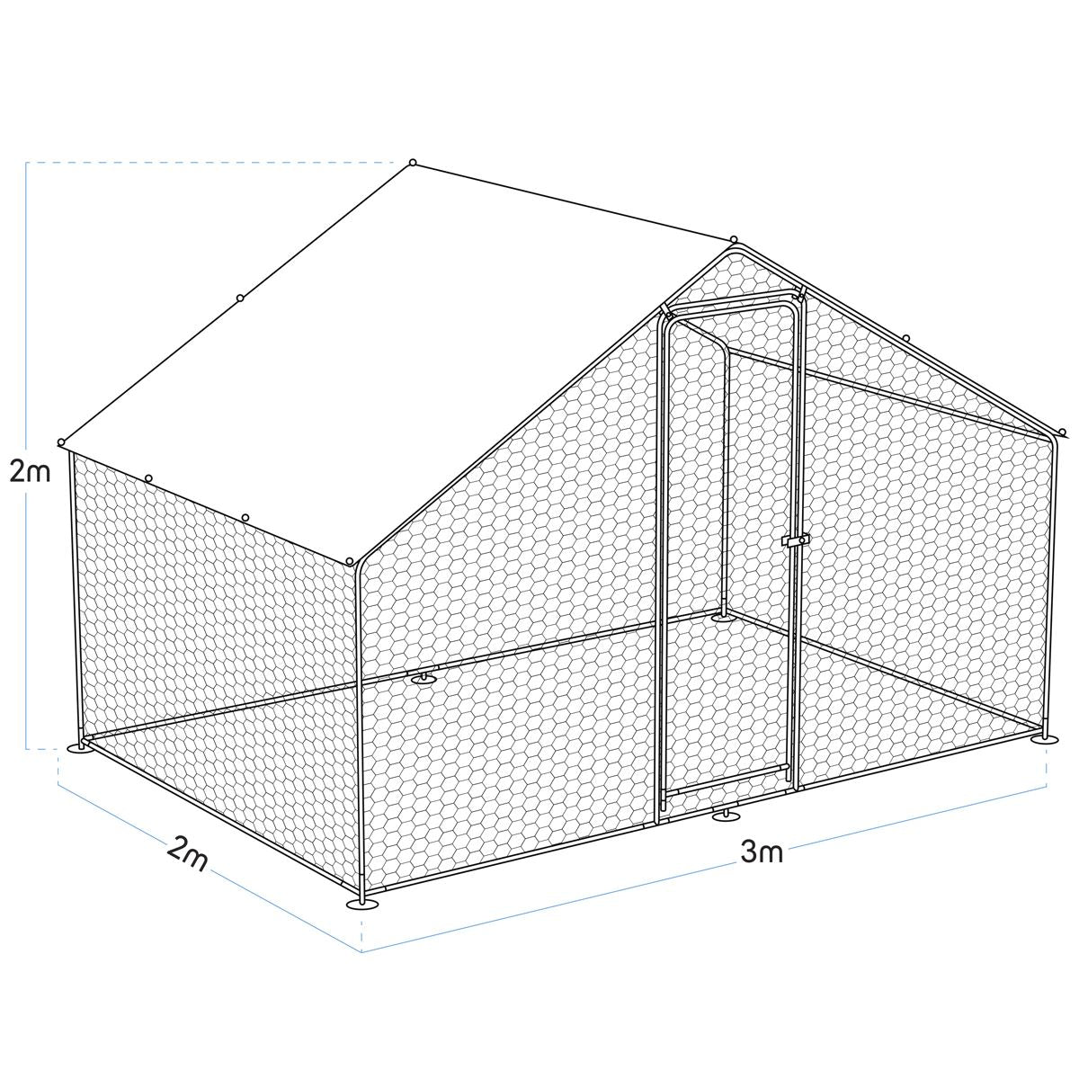 Dellonda Walk-In Galvanized Steel Chicken Run with Roof Cover & PVC Coated Chicken Wire