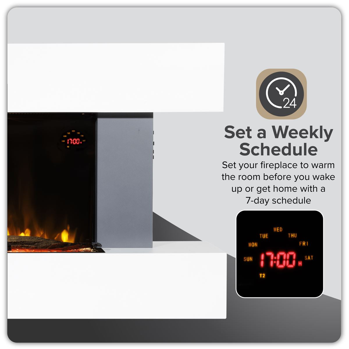 Baridi Wall Mounting Electric Fireplace with LED Flame Effect 52" - Grey