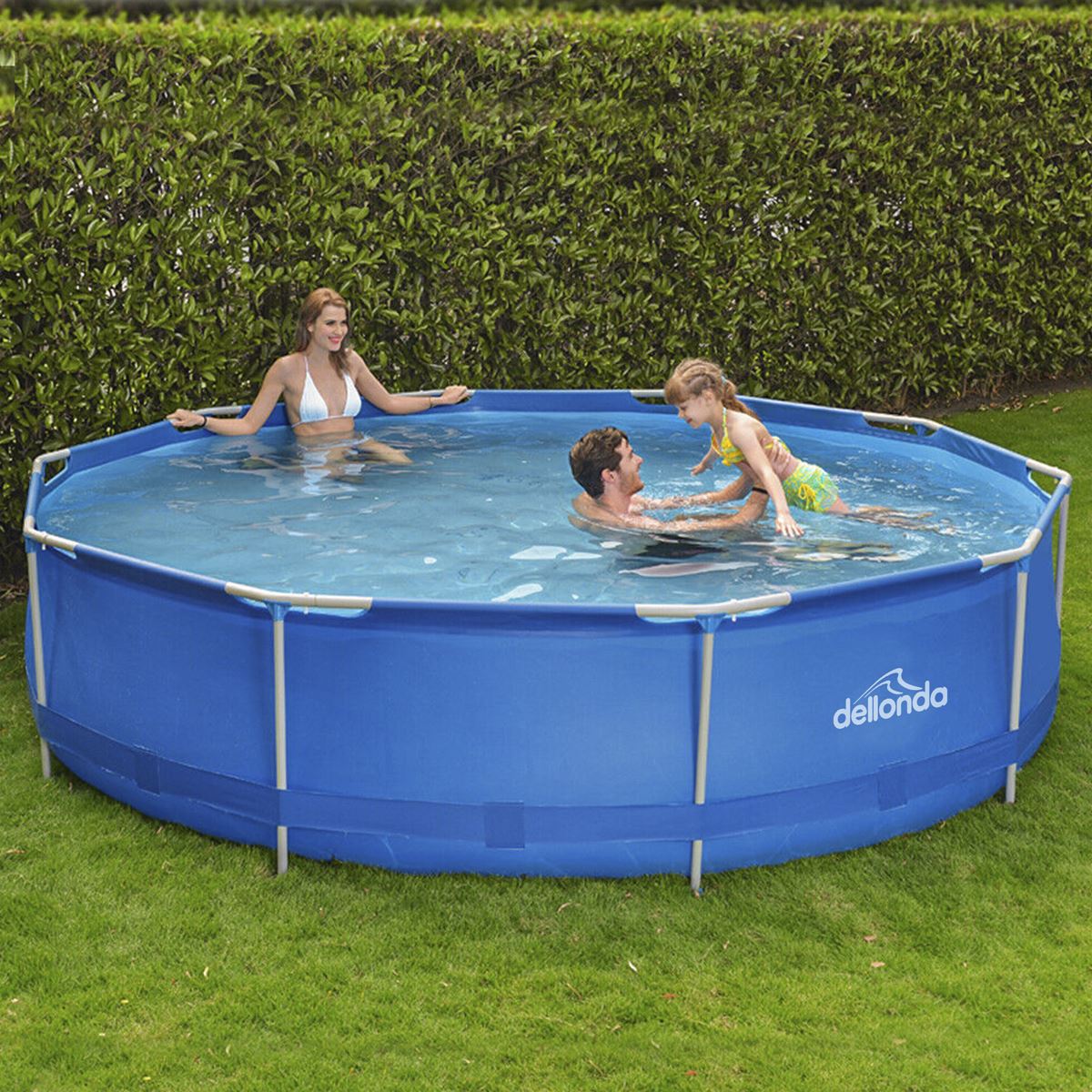 Dellonda Steel Frame Round Swimming Pool with Filter Pump 12ft - Blue