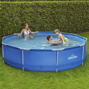 Dellonda Steel Frame Round Swimming Pool with Filter Pump 12ft - Blue