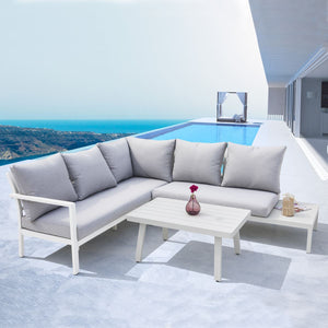 Dellonda Kyoto Aluminium Outdoor Corner Sofa & Coffee Table Set 3 Piece