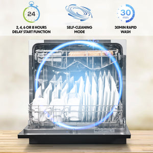 Baridi Tabletop Dishwasher 8 Place Settings 8L Capacity - Black