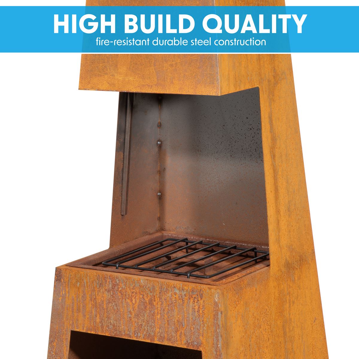Outdoor Chiminea Fireplace Heater Firewood Storage - Corten Steel