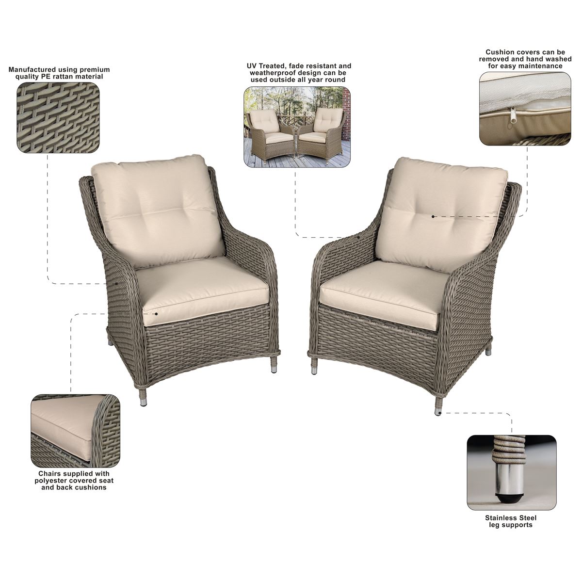 Dellonda Chester Rattan Wicker Outdoor Armchairs 2pc