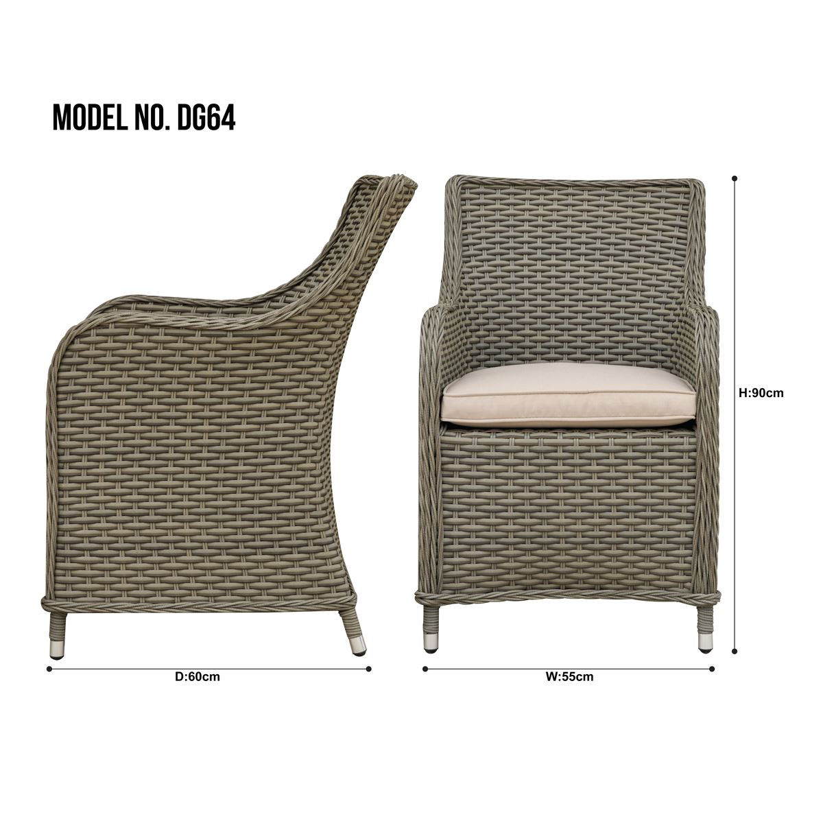 Dellonda Chester Rattan Wicker Outdoor Garden Dining Chairs 2pc
