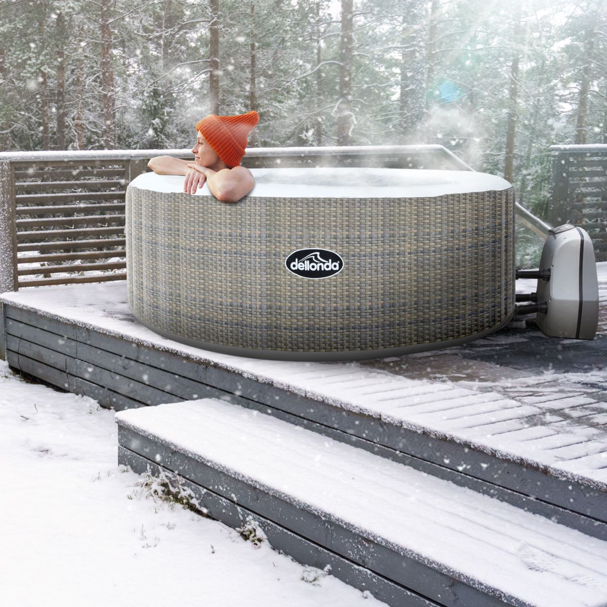 Dellonda 2-4 Person Inflatable Hot Tub/Spa with Smart Pump - Rattan Effect