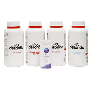 Dellonda Hot Tub/Spa Starter Kit - Chlorine, pH Increaser, Dry Acid, Foam Down & Test Strips