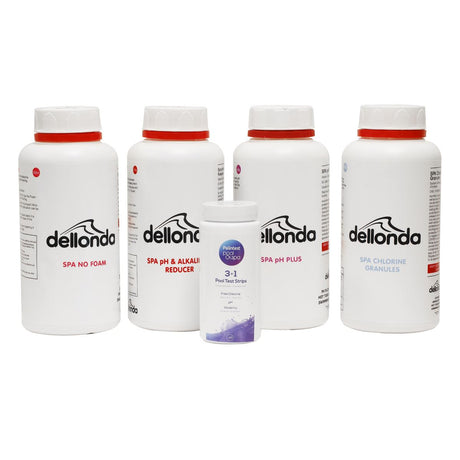 Dellonda Hot Tub/Spa Starter Kit - Chlorine, pH Increaser, Dry Acid, Foam Down & Test Strips