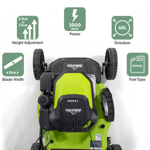 Dellonda Self-Propelled Petrol Lawnmower Grass Cutter with Height Adjustment & Grass Bag 144cc 18"/46cm 4-Stroke Engine