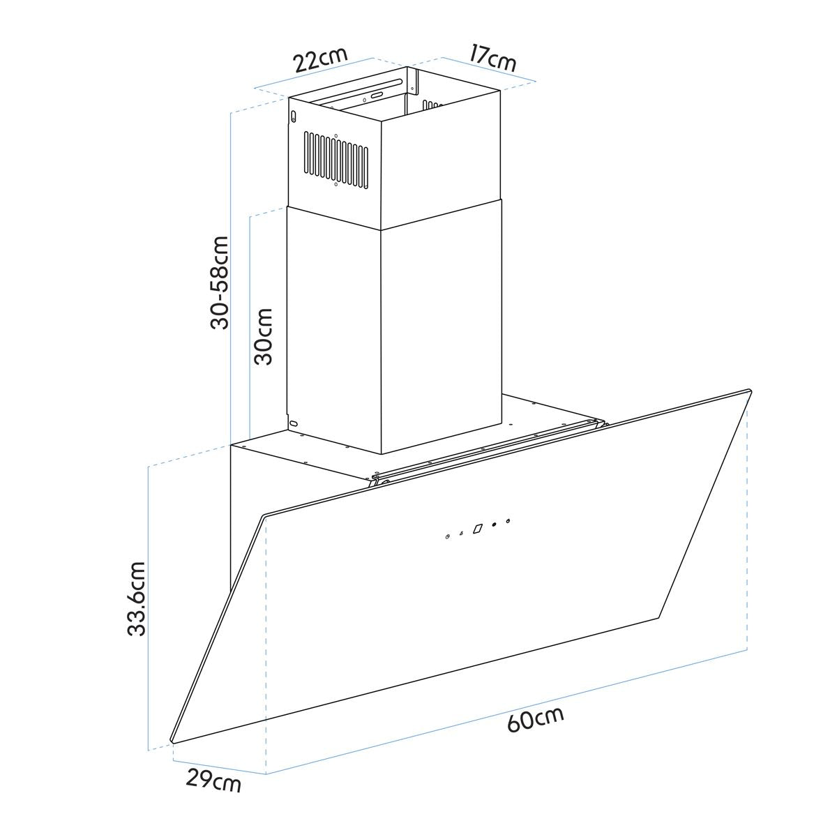 Baridi Angled Chimney Cooker Hood with Touch Controls & Carbon Filters 60cm - Black Glass