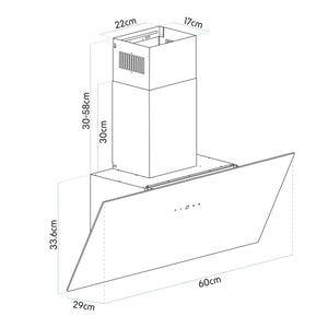 Baridi Angled Chimney Cooker Hood with Touch Controls & Carbon Filters 60cm - Black Glass