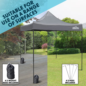 Dellonda Grey Premium 3 x 3m Pop-Up Gazebo, PVC Coated, Water Resistant Fabric, Supplied with Carry Bag & Accesories