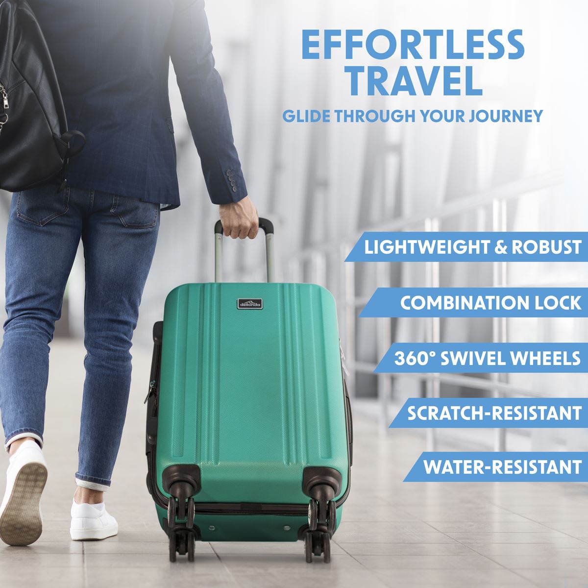 Dellonda Lightweight ABS Luggage Set with TSA Lock - Teal