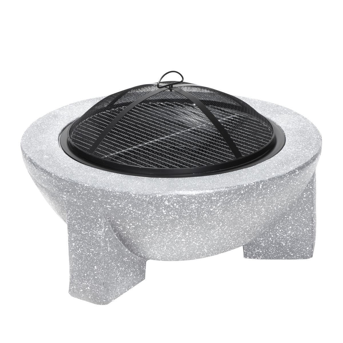 Round MgO Fire Pit with BBQ Grill, Ø75cm, Safety Mesh Screen - Light Grey