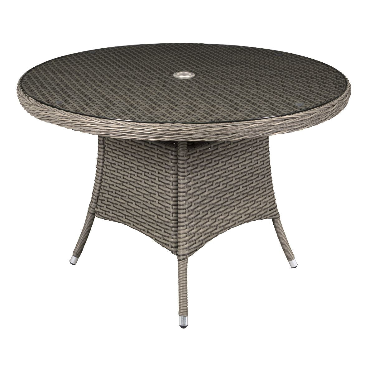 Dellonda Chester Rattan Wicker Round Outdoor Dining Table with Tempered Glass Top