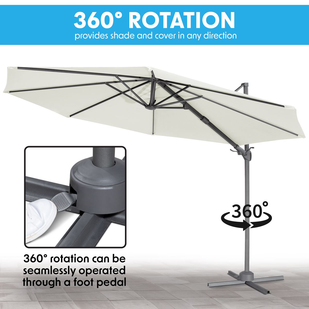 Dellonda Cantilever Parasol with 360° Rotation, Tilt & Cover 3m - Cream