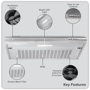 Baridi Visor Cooker Hood Extractor Fan 60cm - Stainless Steel