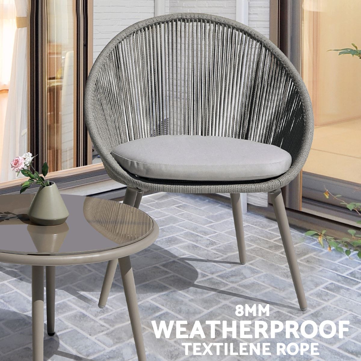 Dellonda Como Steel Bistro Set with Tempered Glass Tabletop 3pc